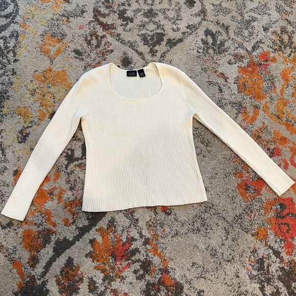 VTG HILLARD & HANSON CASUAL Rib Knit Scoop Neck Sweater Size L Indie Classic - Picture 1 of 7